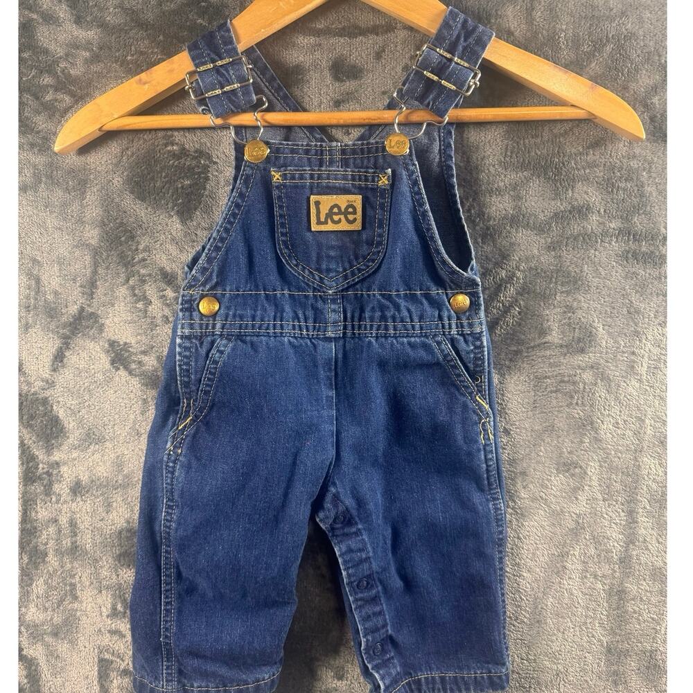 VTG 80s Lee Denim Baby Overalls 12m Union Made in USA w/ Original Hardware